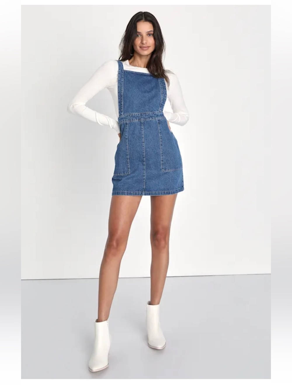 Lulu's Blue Denim Pinafore Mini Overall Dress